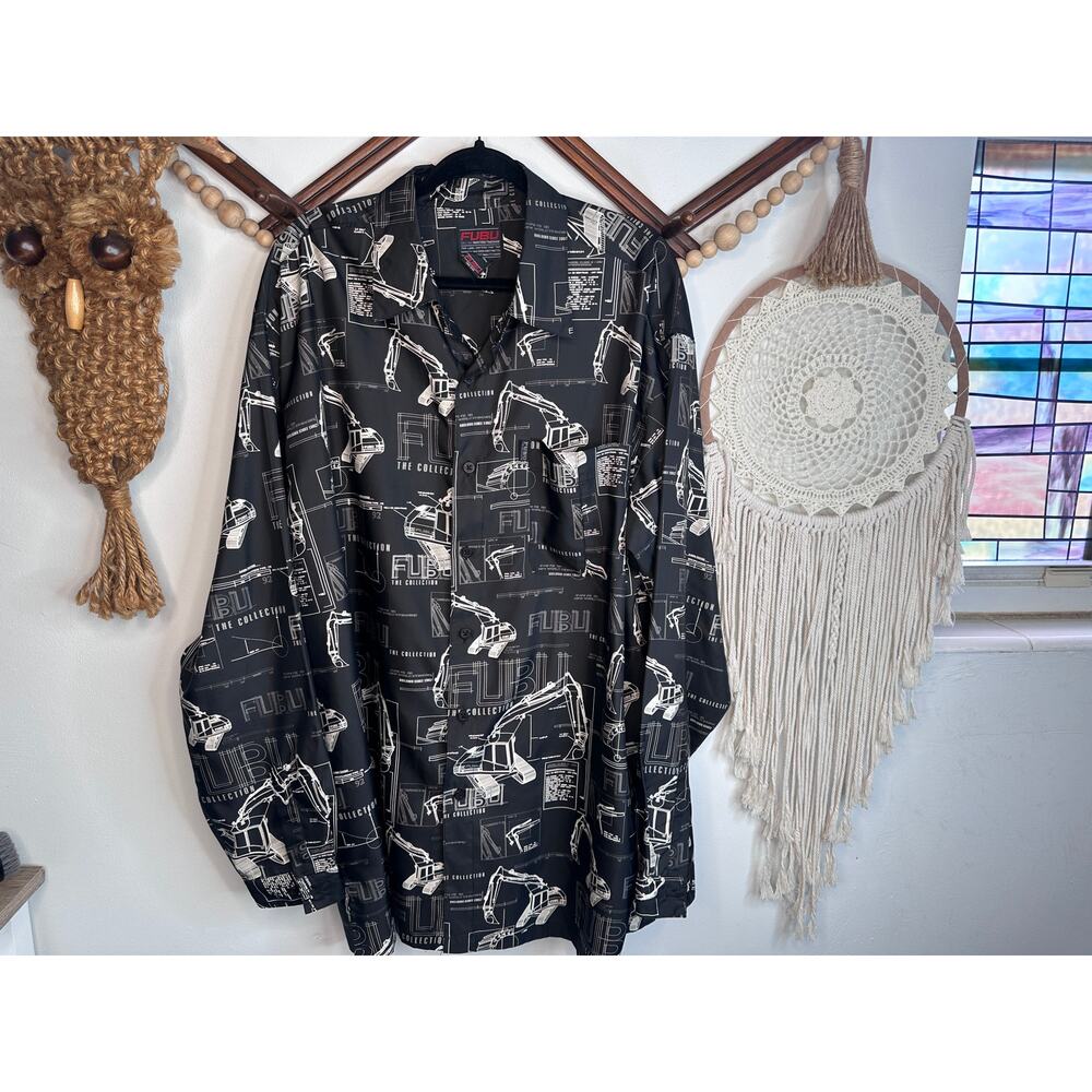 Fubu Construction Print Architect Long Sleeve Button Down